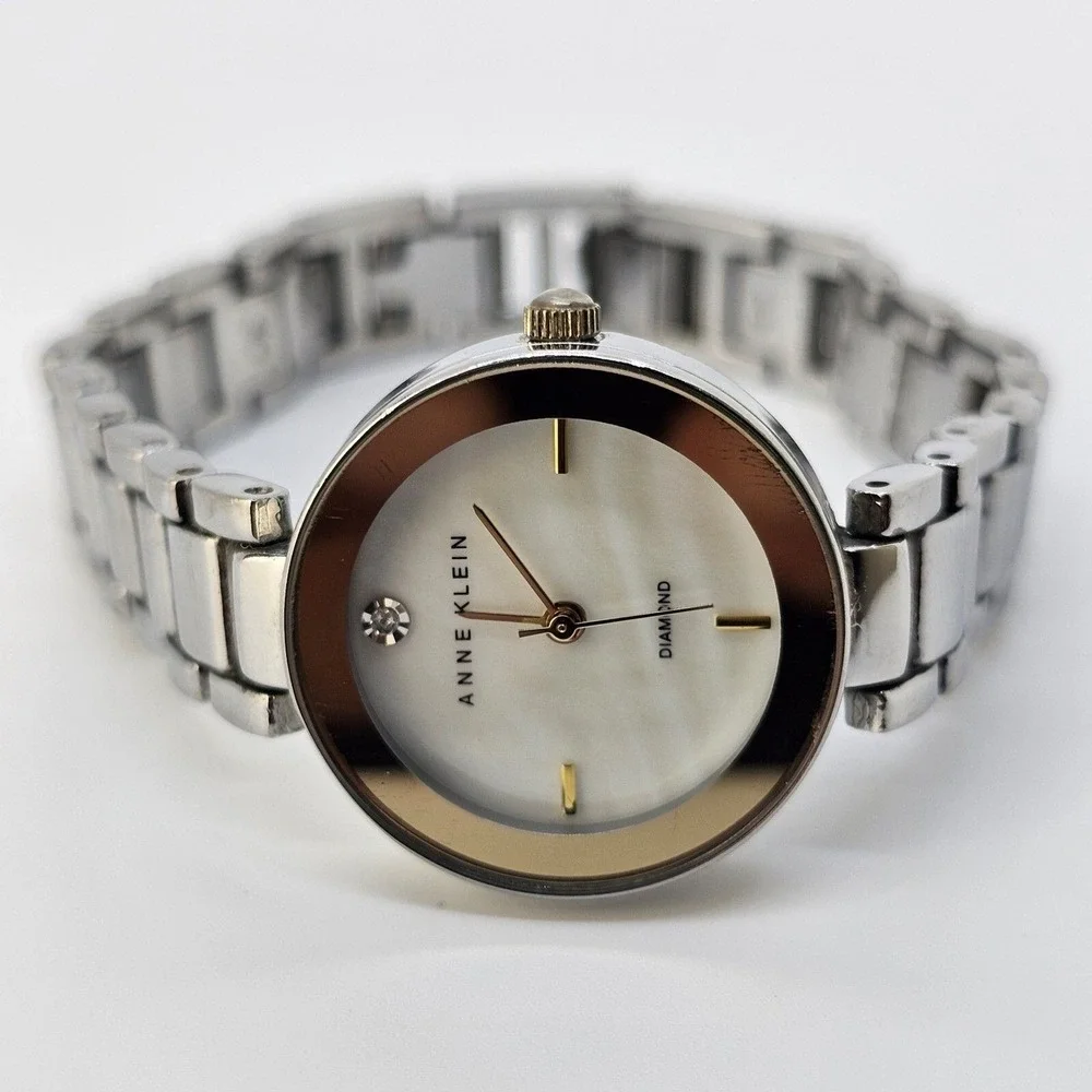 Anne Klein Diamond Women's 26MM White Dial Gray‎ Tone Bracelet 7